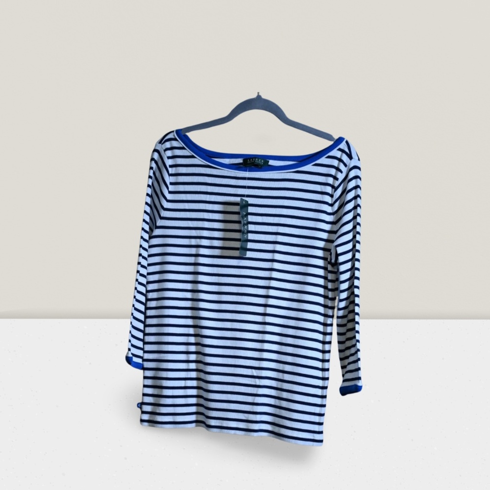 NWT Ralph Lauren Striped Mariner Top – Nautical 3/4 Sleeve Tee (Size L)